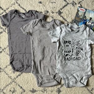 Gray Striped and Graphic Baby One Piece Set